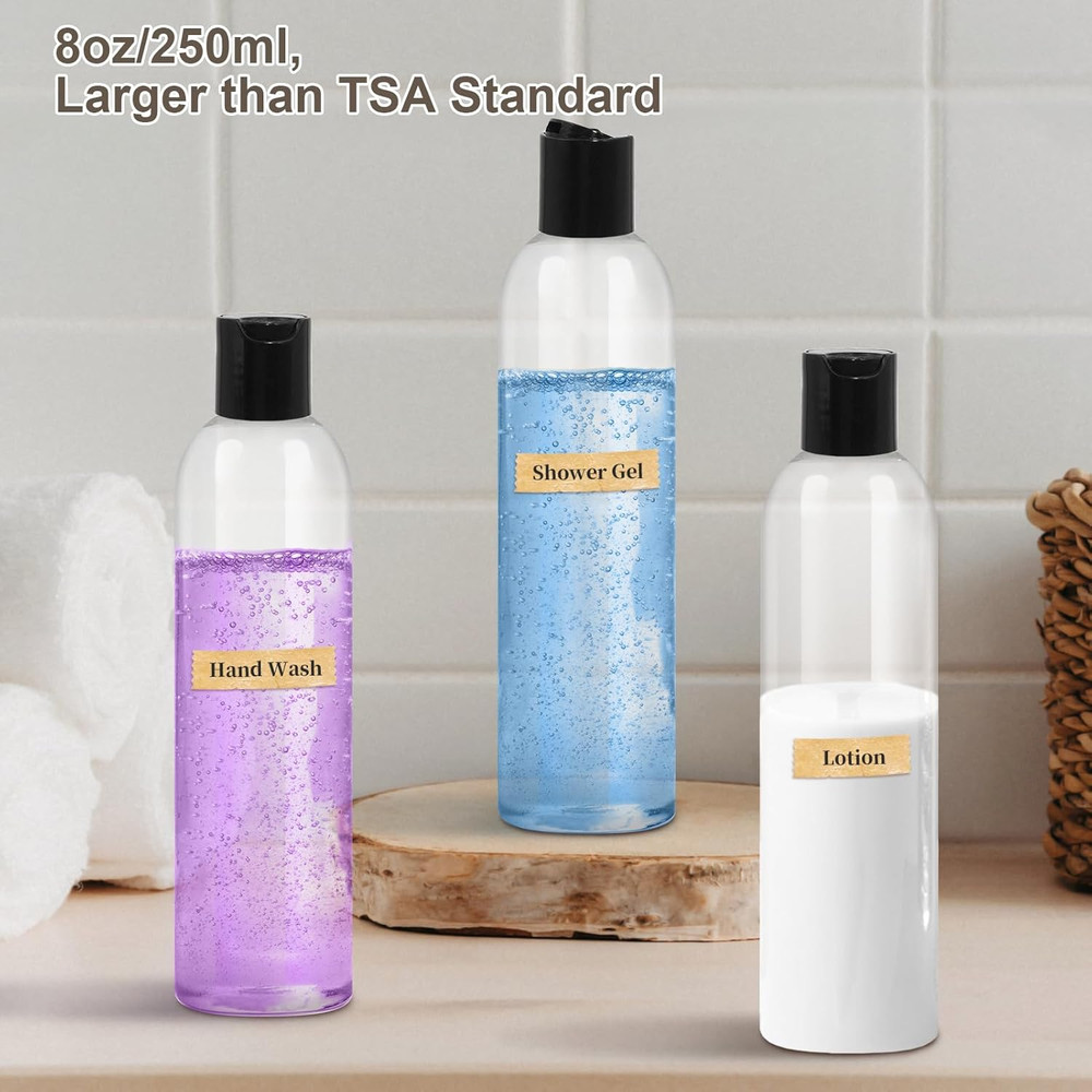 2 Pack 8 oz Plastic Squeeze Bottles with Black Disc Caps Refillable Clear Empty