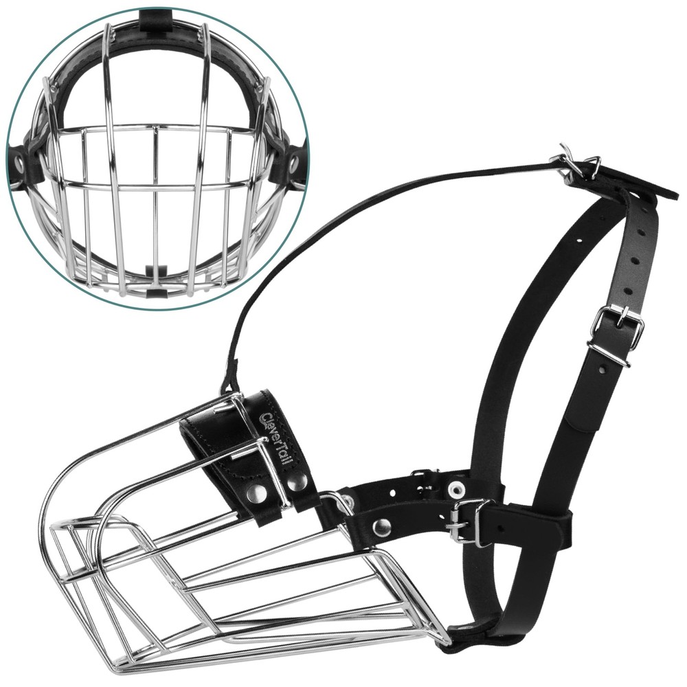 CleverTail Metal Husky Muzzle for Large Large, Silver Wire & Black Straps