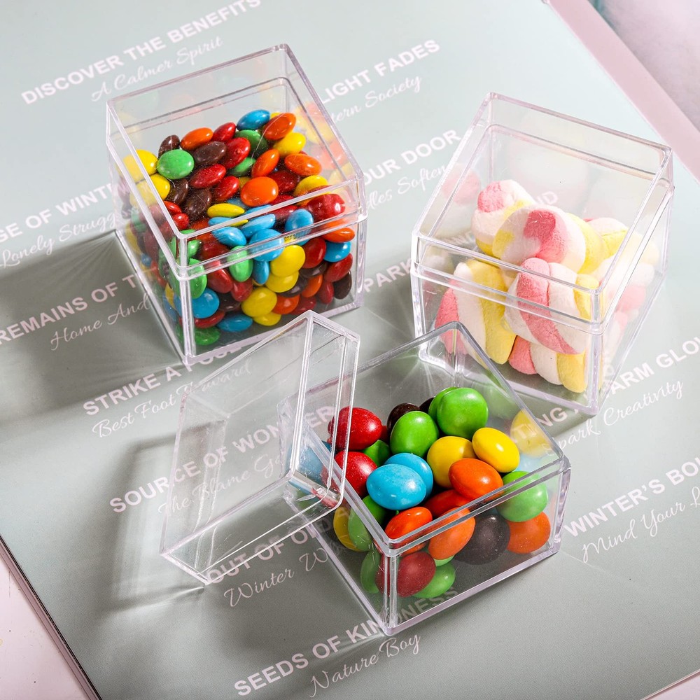 36 Pack Acrylic Boxes With Lid Clear Square Cubes Treat Gift Boxes Candy Storage