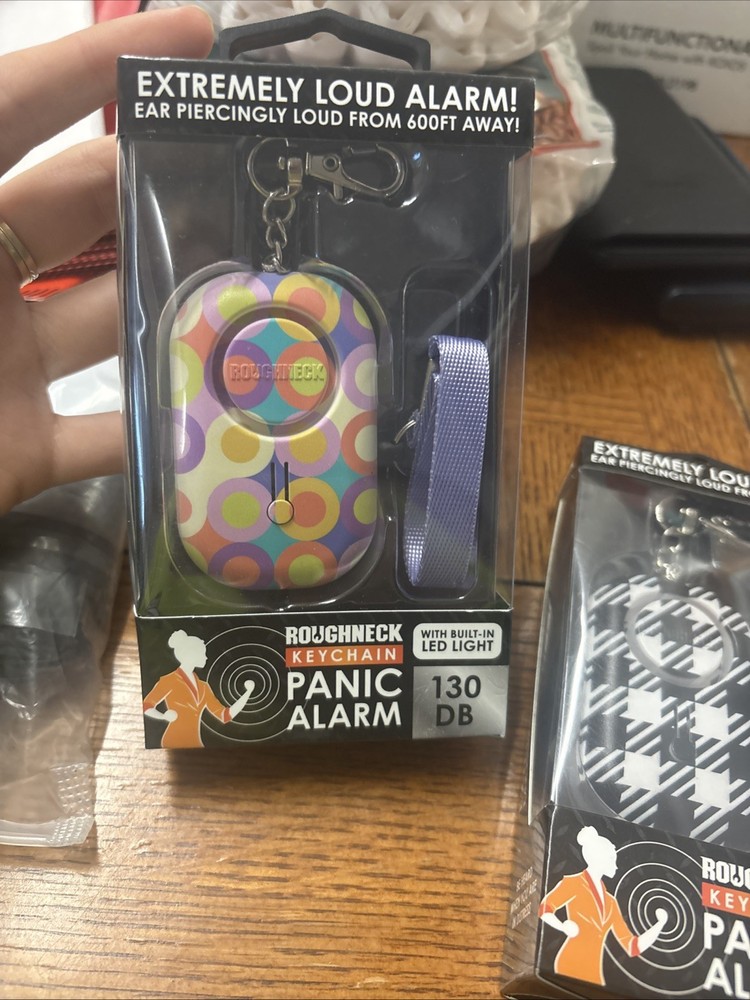 Roughneck Keychain Panic Alarm 130DB Built In LED Light Easy Emergency Pull