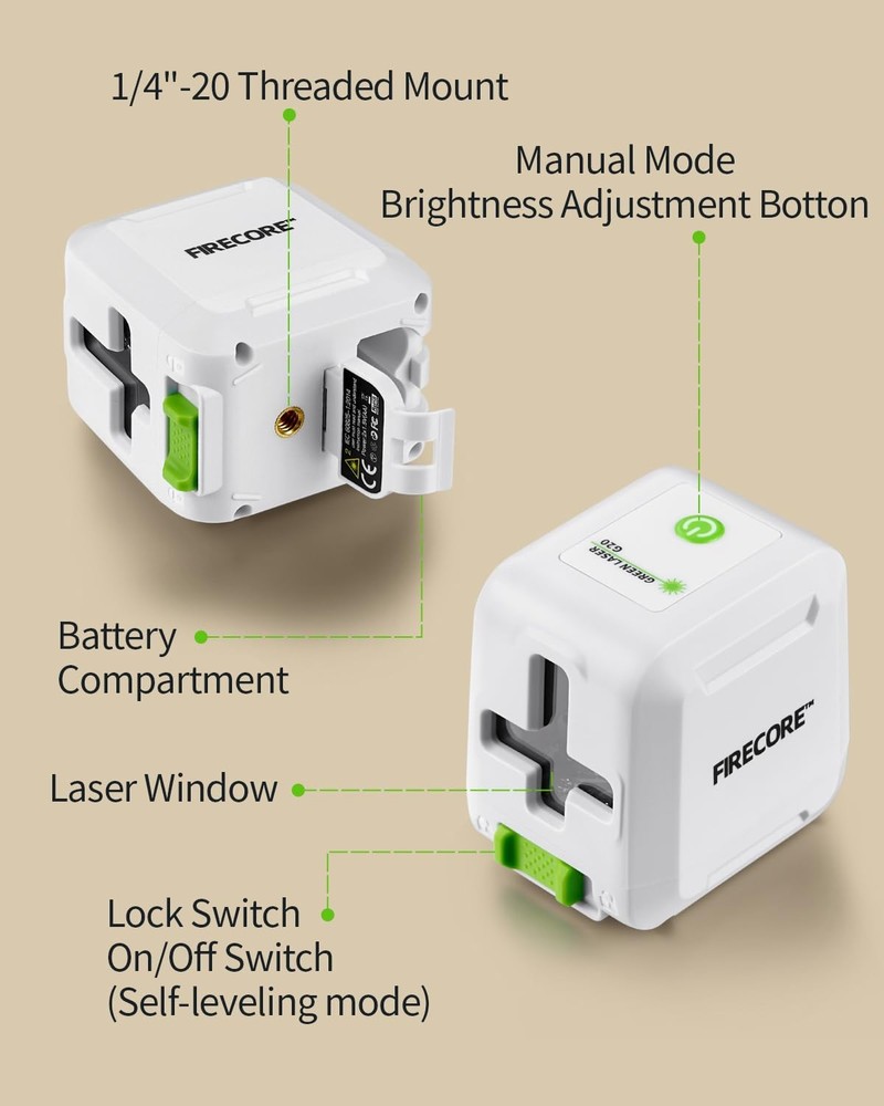 Firecore Laser Level with Tripod, Self Leveling Green Beam