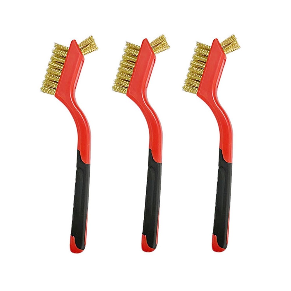 Rust Remover Brass Brush, 3 Pack Small Wire Brushes for Cleaning, Red