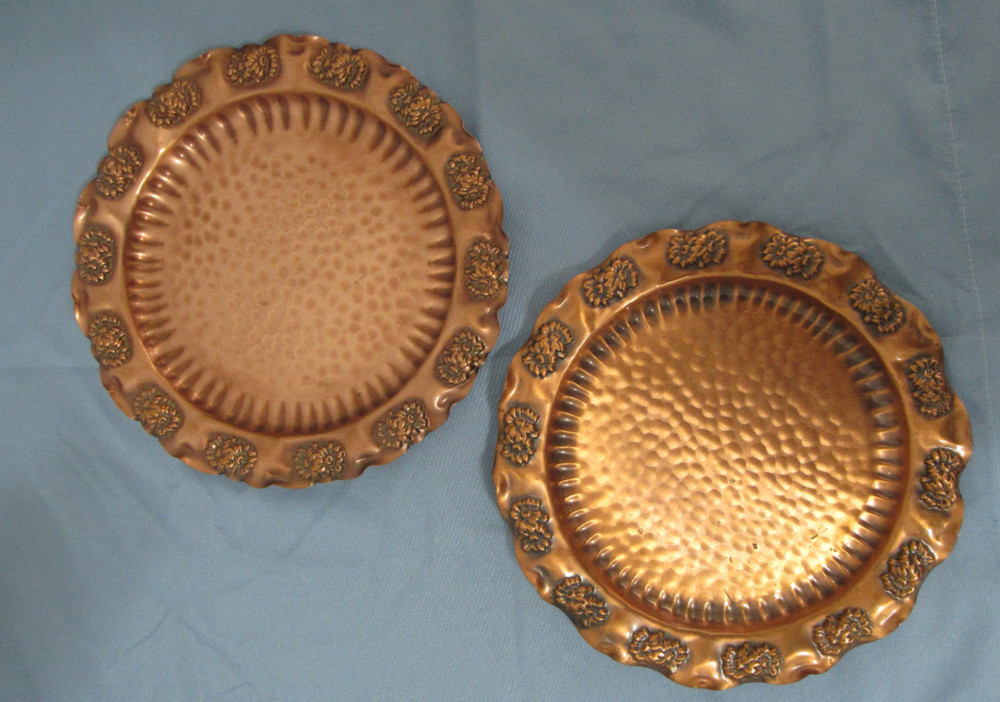 Solid Gregorian Copper Hammered Plate Flowers Wall Hanger Folk Art