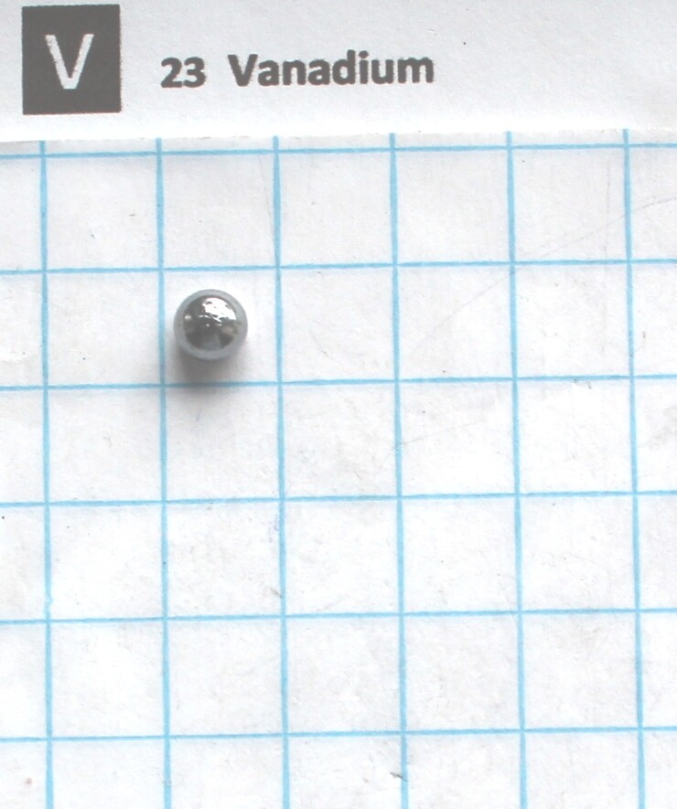 0.6 gram solid Vanadium metal pellet 99.95% pure element 23 sample