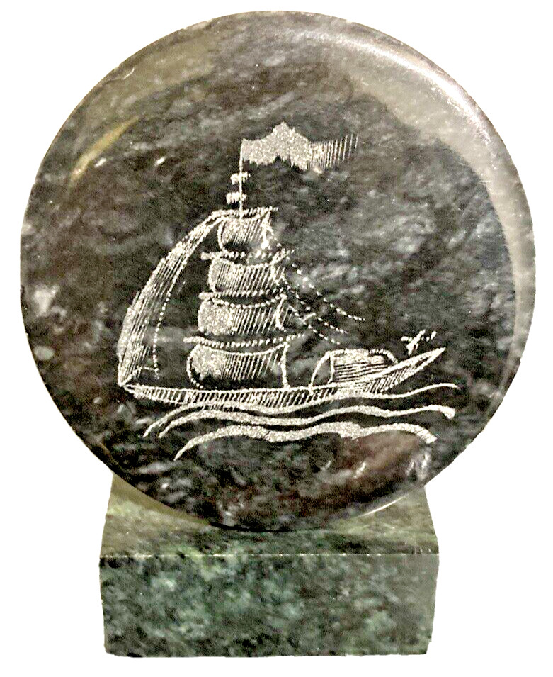 Marble Hand Engraved Sailing Ship Plaque