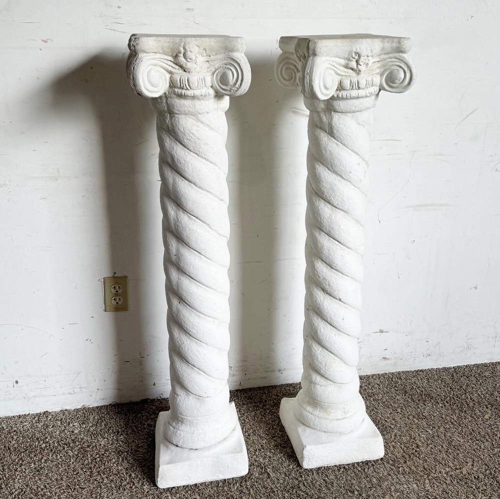 Regency White Plaster Columns Pedestals - a Pair