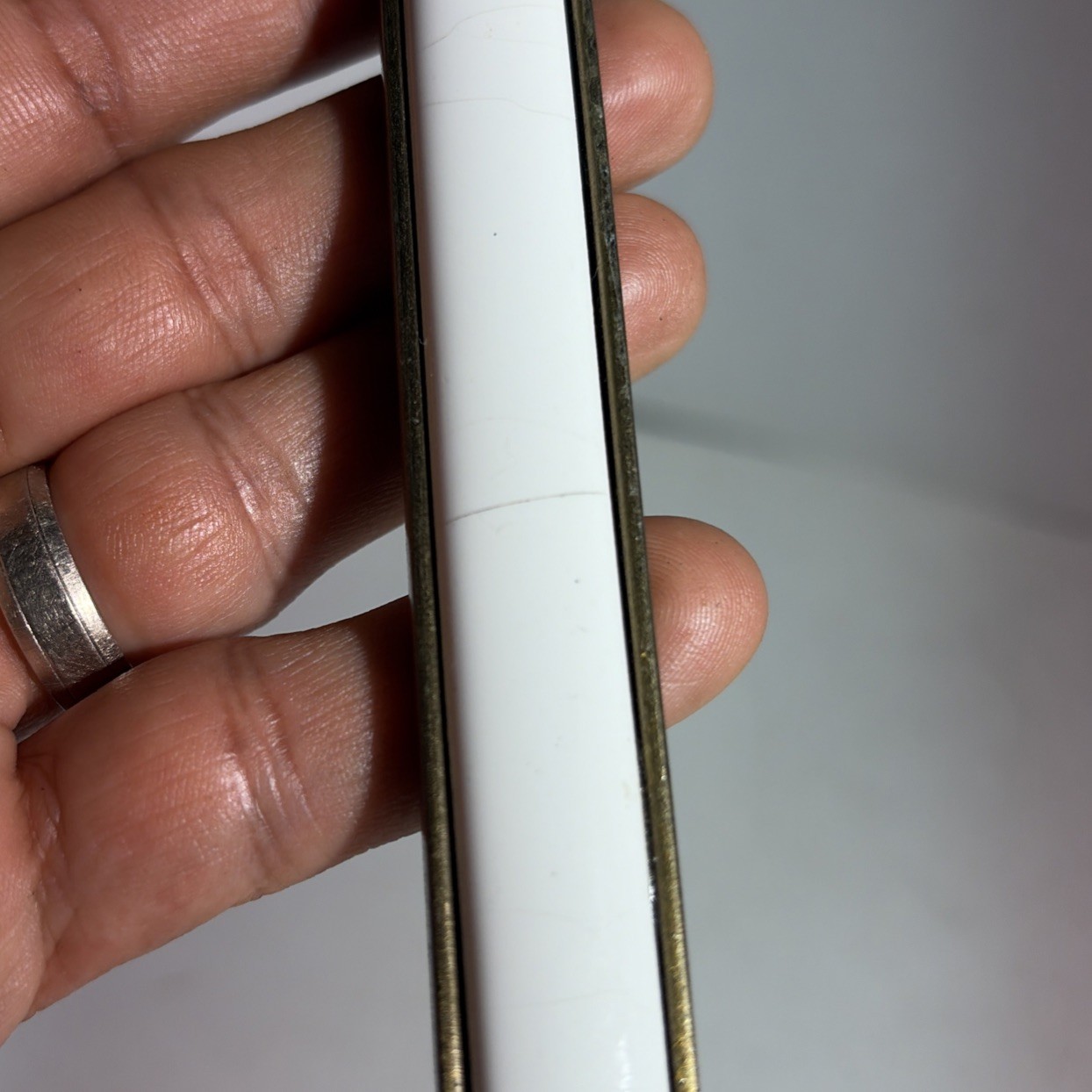 Vintage Single Mid Century Modern Gold Tone White Ceramic Drawer Pull Handle