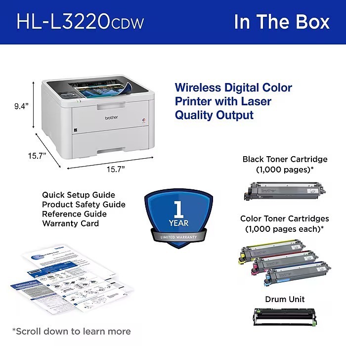 Brother HL-L3220CDW Wireless Color Laser Printer - New - Free SHIPPING!!!