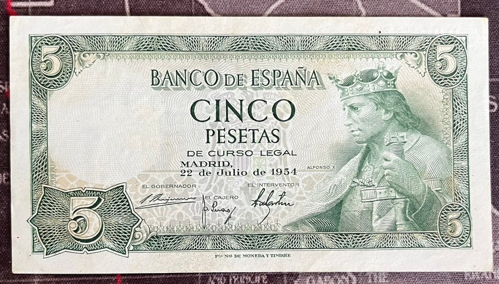 SPAIN 1954 5 PESETA NOTE / UNCIRCULATED