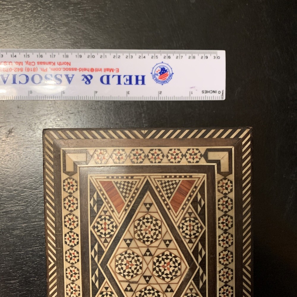 Middle Eastern mosaic box with inlay