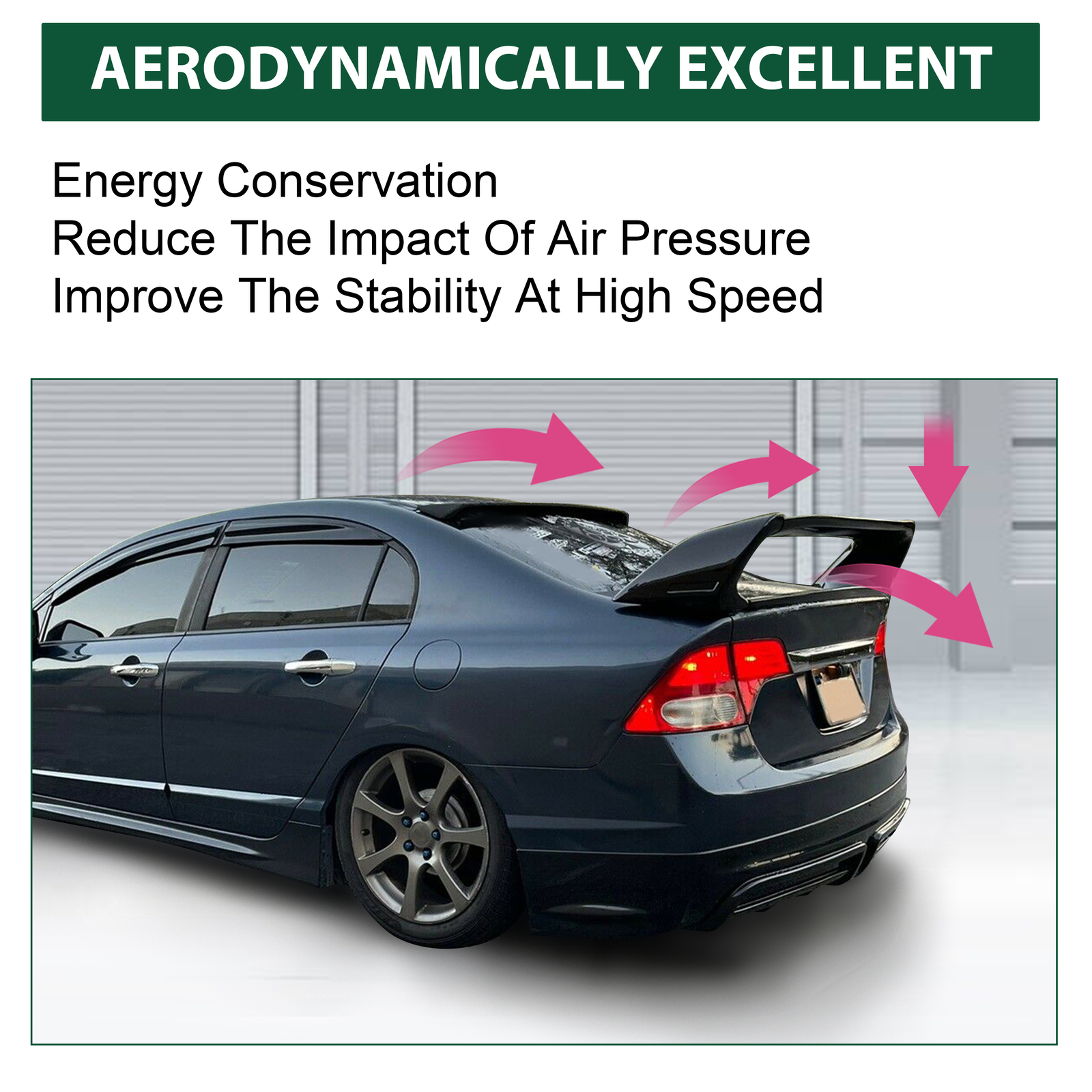 For 06-11 Civic 4DR Sedan Gloss Black Painted Mugen Style RR Trunk Wing Spoiler