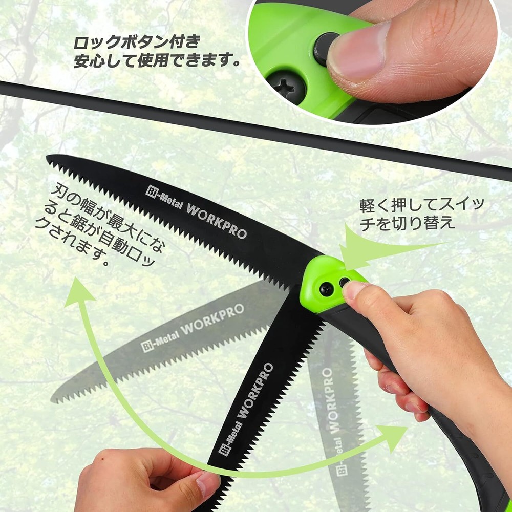 WORKPRO Folding Saw 18cm Three-sided Teeth Elastomer Resin Grip & Safety Button