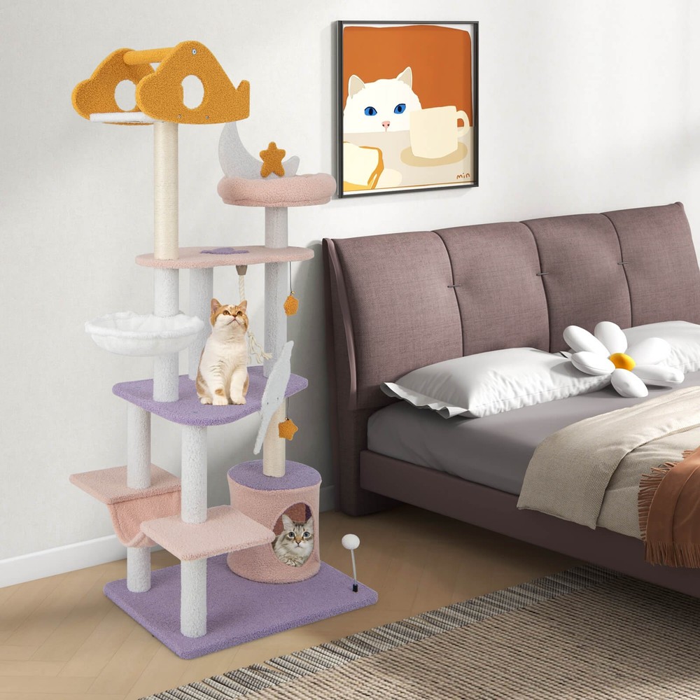 Cat Tree Cats Multi-level Cat Tower w/ Sisal Covered Scratching Posts, Hammock