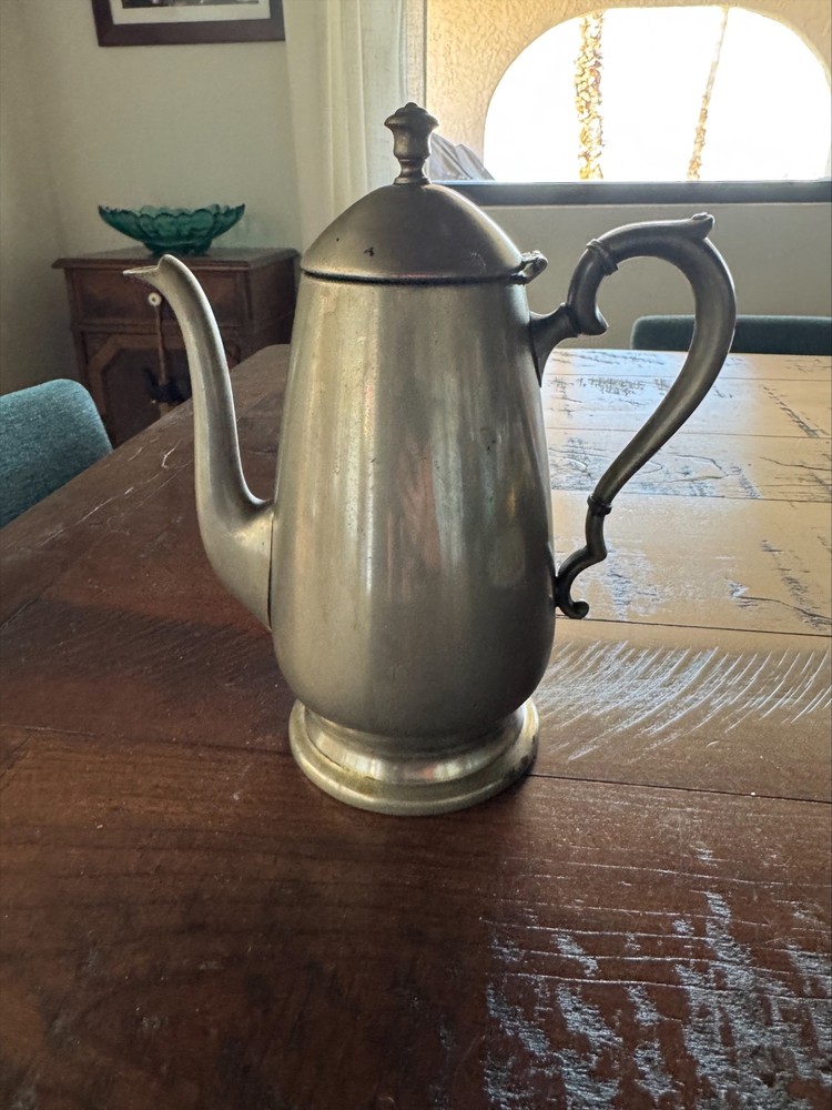 Antique Silver Plated On Copper Coffee Pot With Hinged Lid Monogram C Vintage
