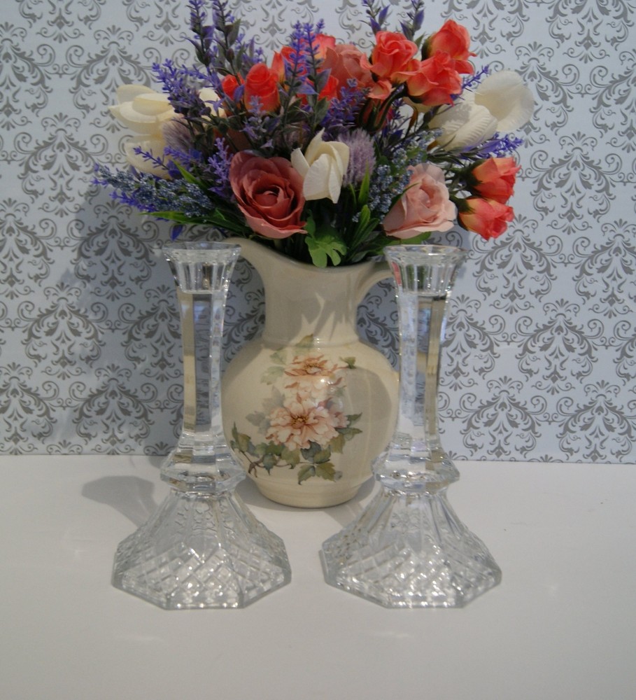 Pair 8" Lenox Crystal Candlesticks Unmarked Candle Holder