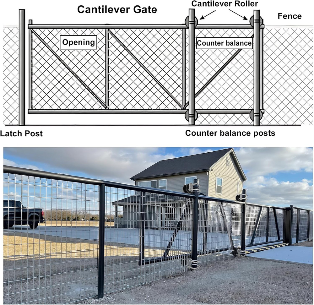 Nylon Sliding Gate Rollers for 4" Posts - 4 Pack Cantilever Hardware Set
