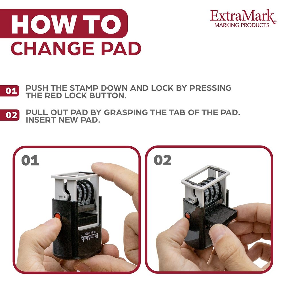 ExtraMark Super Dater Ink Stamp - Self-Inking Rubber Date Stamper - for Docum...