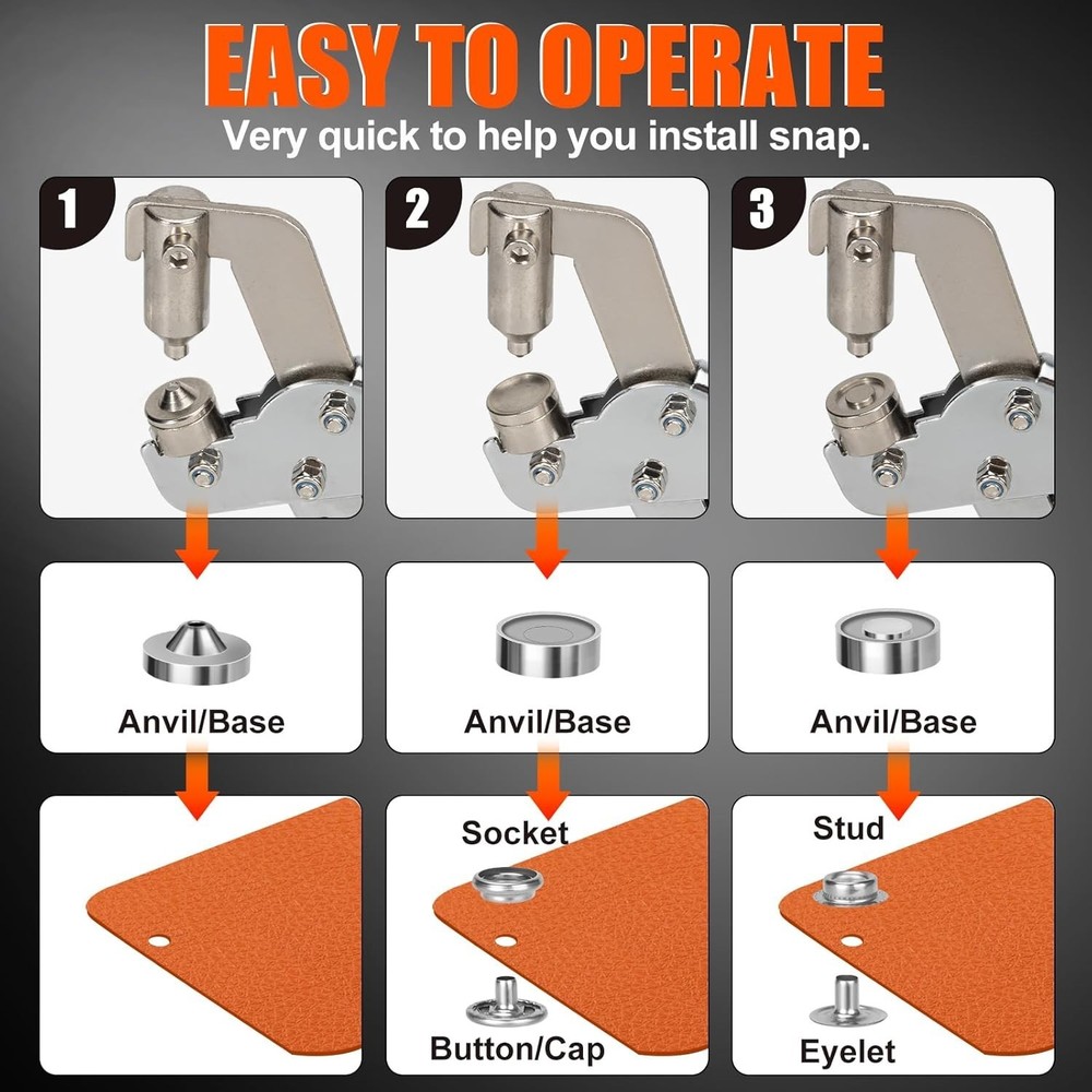 Heavy Duty Snap Fastener Tool with Case, Button Snap Replacement Kit Snap Too...