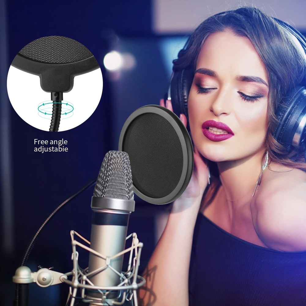 Professional Microphone Pop Filter Shield,Mic Wind Shield Screen with Blue Ye...
