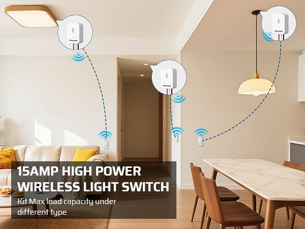 DEWENWILS Wireless Light Switch Kit No Wiring Needed 15A 100ft Range