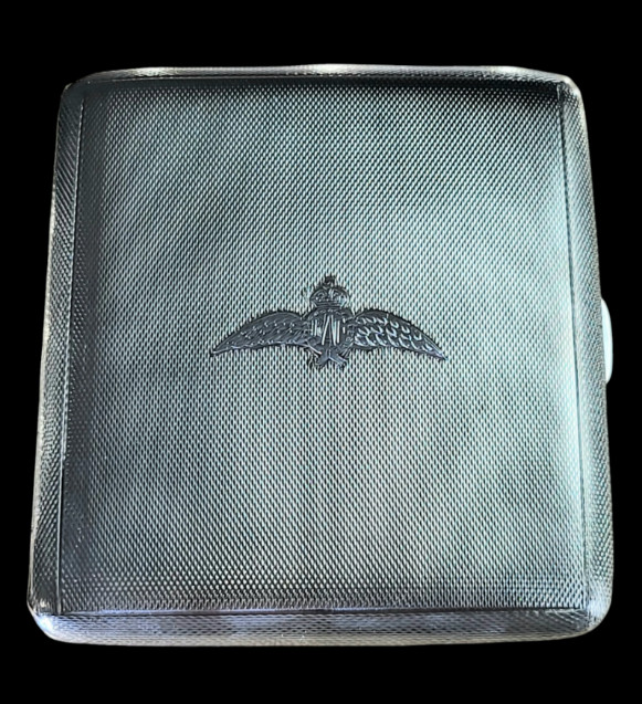 CHOICE 1939 RAF insignia Sterling Silver Smokes Case James Dixon, Chester 4.6ozt