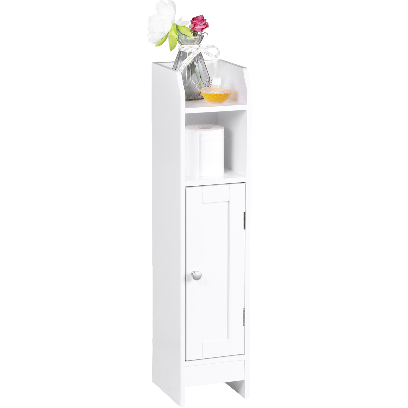 Small Bathroom Storage Cabinet White Floor Standing w/ Door & Shelves Storage