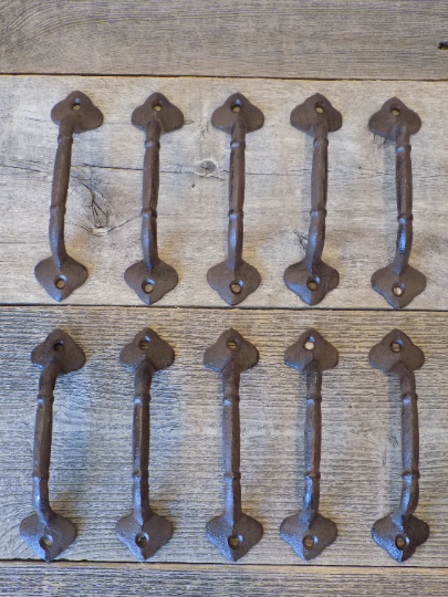 10 CAST IRON HANDLES RUSTIC DRAWER BIN PULLS 5 1/4" LONG HOME DECOR KITCHEN