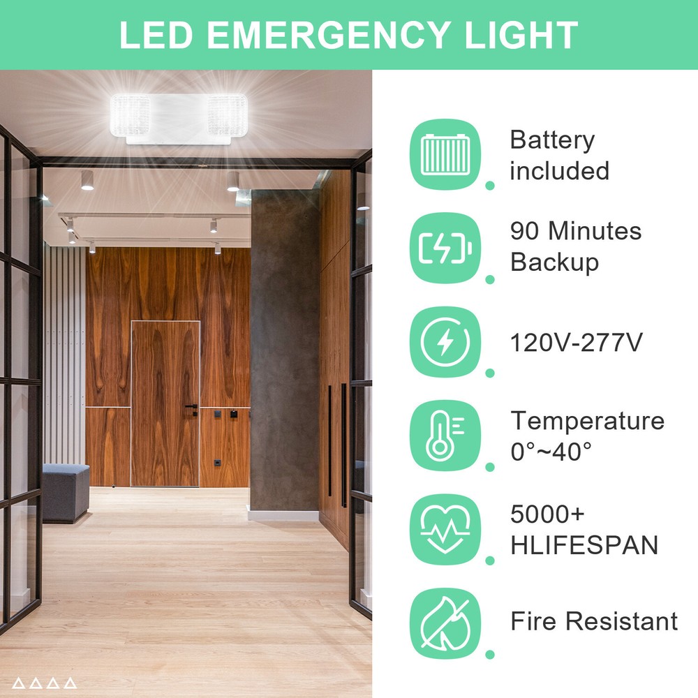 LED Emergency Lights , Exit Sign Light Adjustable Dual Head Battery Back