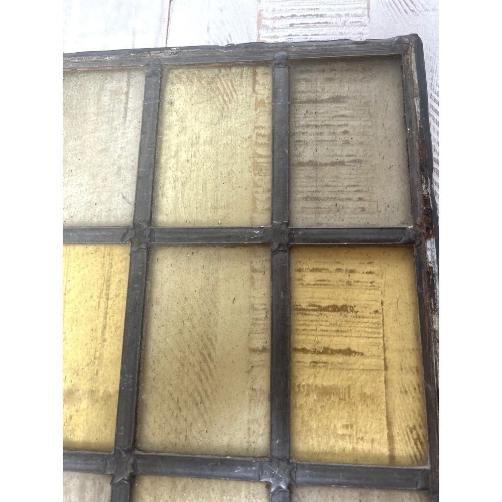 Antique Stained Glass Window Pane Panel 9 Section Primitive Rustic Decor