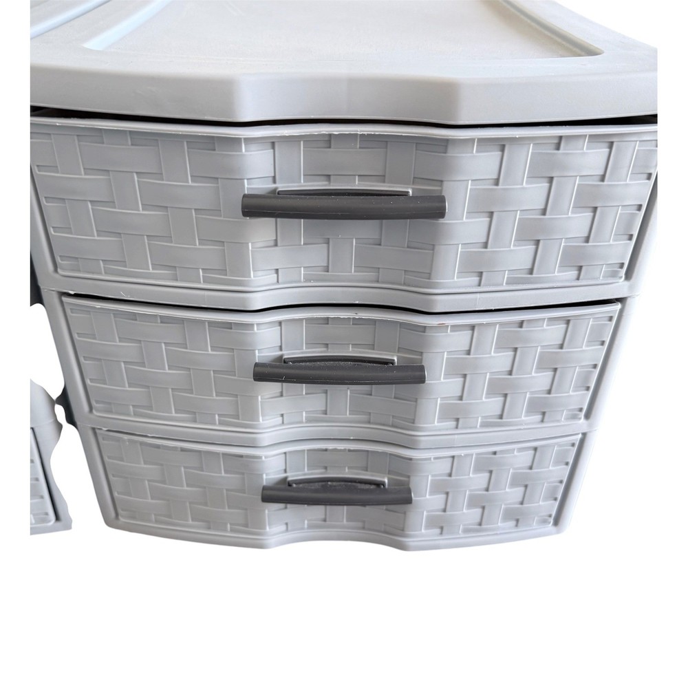 Sterilite 3 Drawer Storage Unit Gray Woven Plastic Organizer EUC