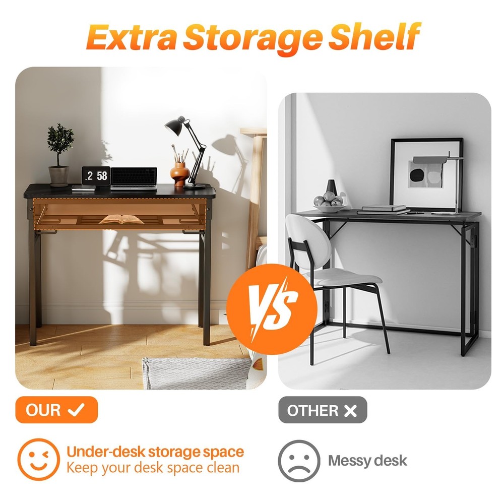 BYMECOST 31.5" Folding Desk, No Assembly Computer Desk, Small Foldable Table ...