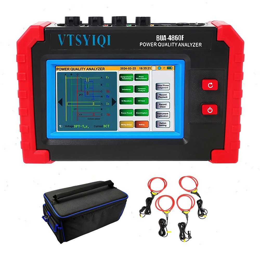 Power Quality Analyzer with Current Clamp Range 10A~6000A Phasor Diagram Display