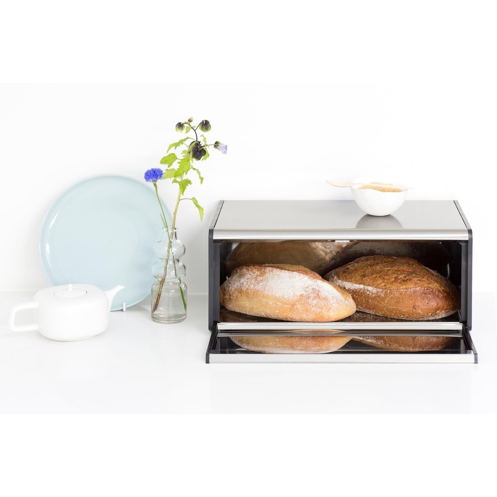 Brabantia Rectangular Fall Front Bread Box | Matt Steel | Large Metal Front O...