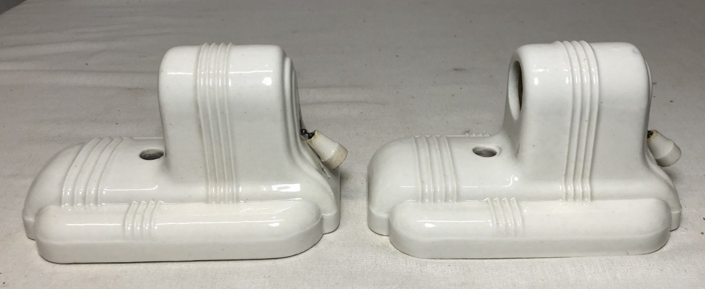 Vtg Porcelain Sconce Light Pair Bathroom Ceramic Wall Fixture Art Deco USA #L19