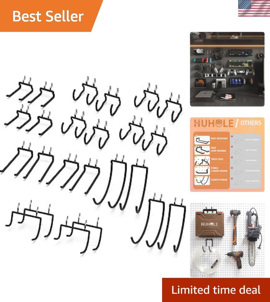 Versatile Non-Slip Pegboard Utility Hooks - 24PC Set for Tools & Equipment