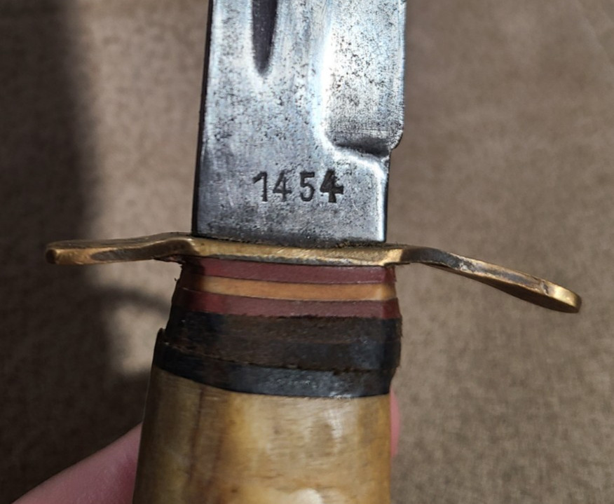 Mohawk Hammer Forged Stag Handle Fixed Blade Knife Germany Elk Embossed Sheath