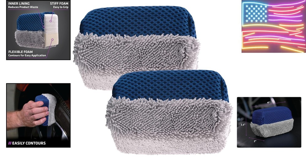 Tire Shine Applicator Sponges, Multi-Purpose Mesh and Microfiber Applicator P...