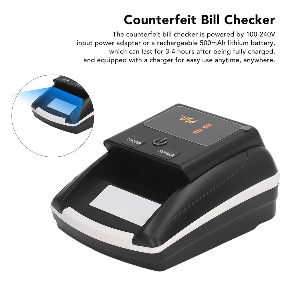 US Plug Automatic Banknote Detector Portable USD EUR Count Machine Counterfeit B