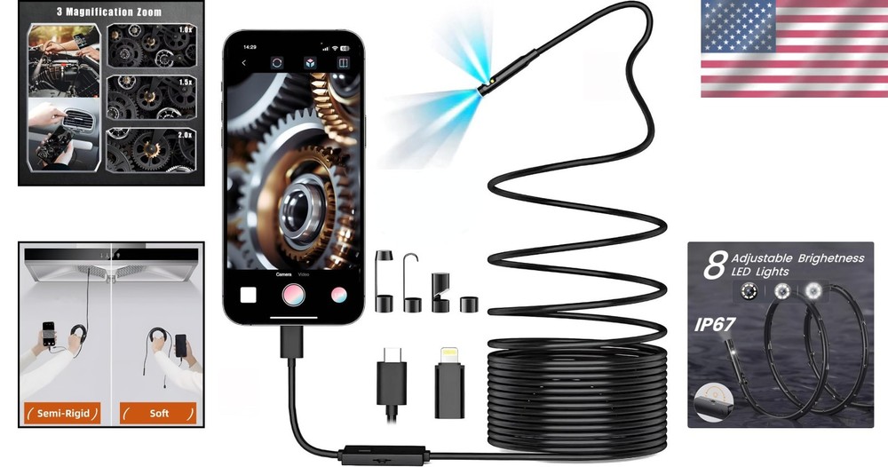 16.5ft Semi-Rigid Waterproof USB Inspections Camera for iOS & Android Devices