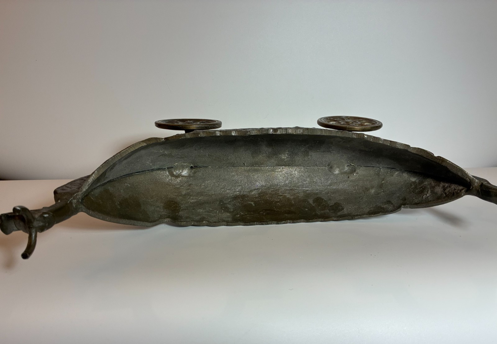 Vintage ROLLING BRONZE VIKING SHIP Metal LONGSHIP Wheels Art 16" Aagaard (?) MCM