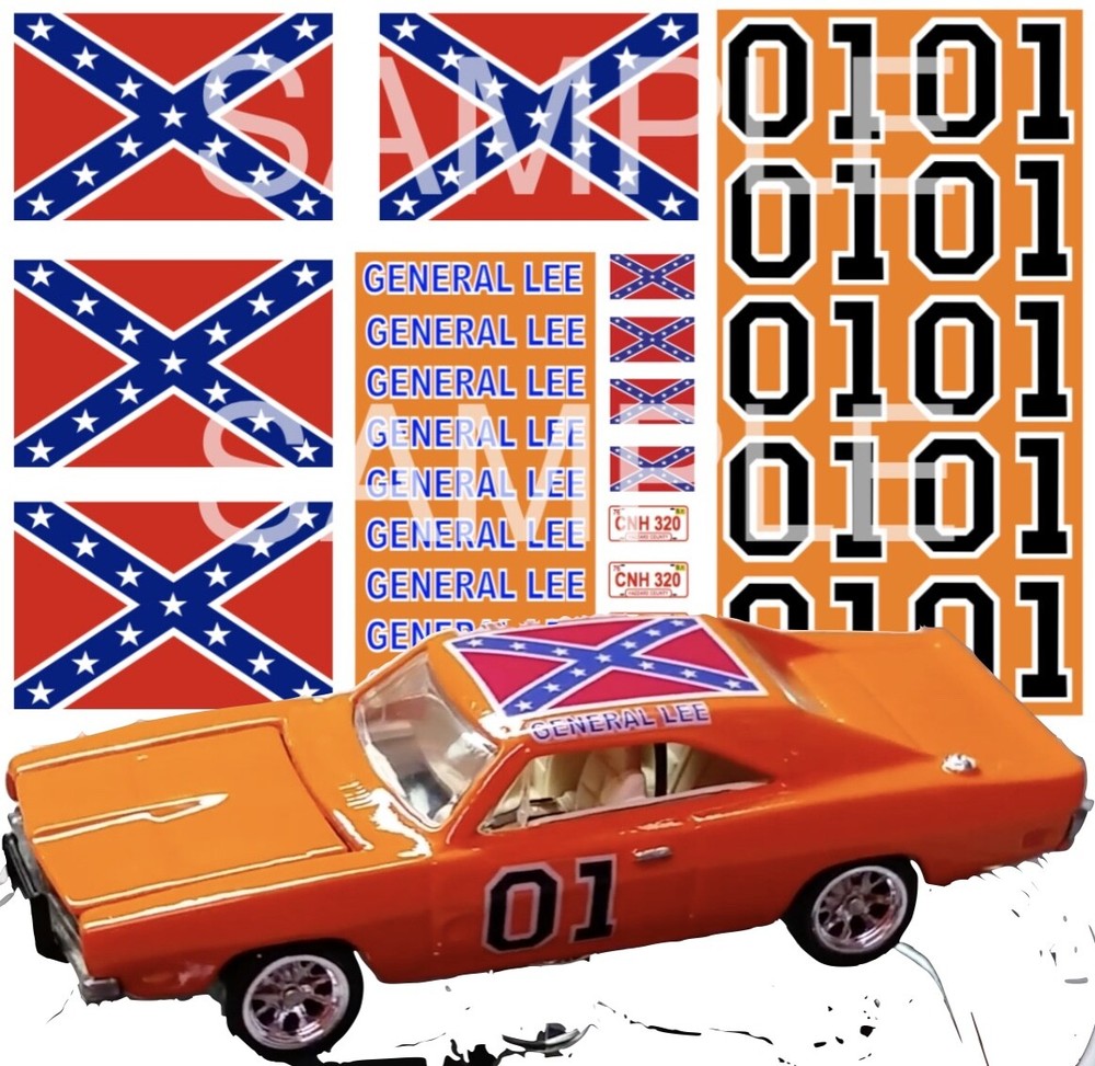 General Lee Decals 1:64 scale redline hot wheels 4 sets