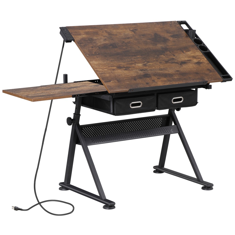 Adjustable Drafting Table for Artists - Drawing Table with Drawers & Outlet