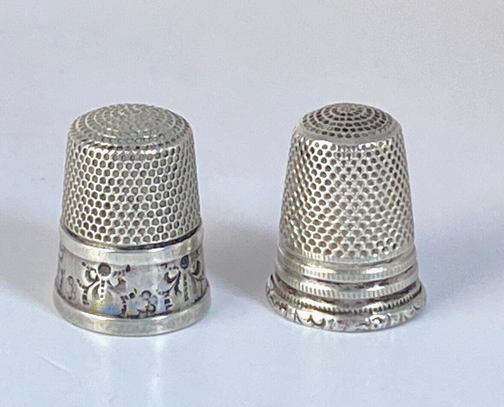 Antique 2x c1910 Solid Silver Thimbles One by U.S.A Simon Brothers & Other