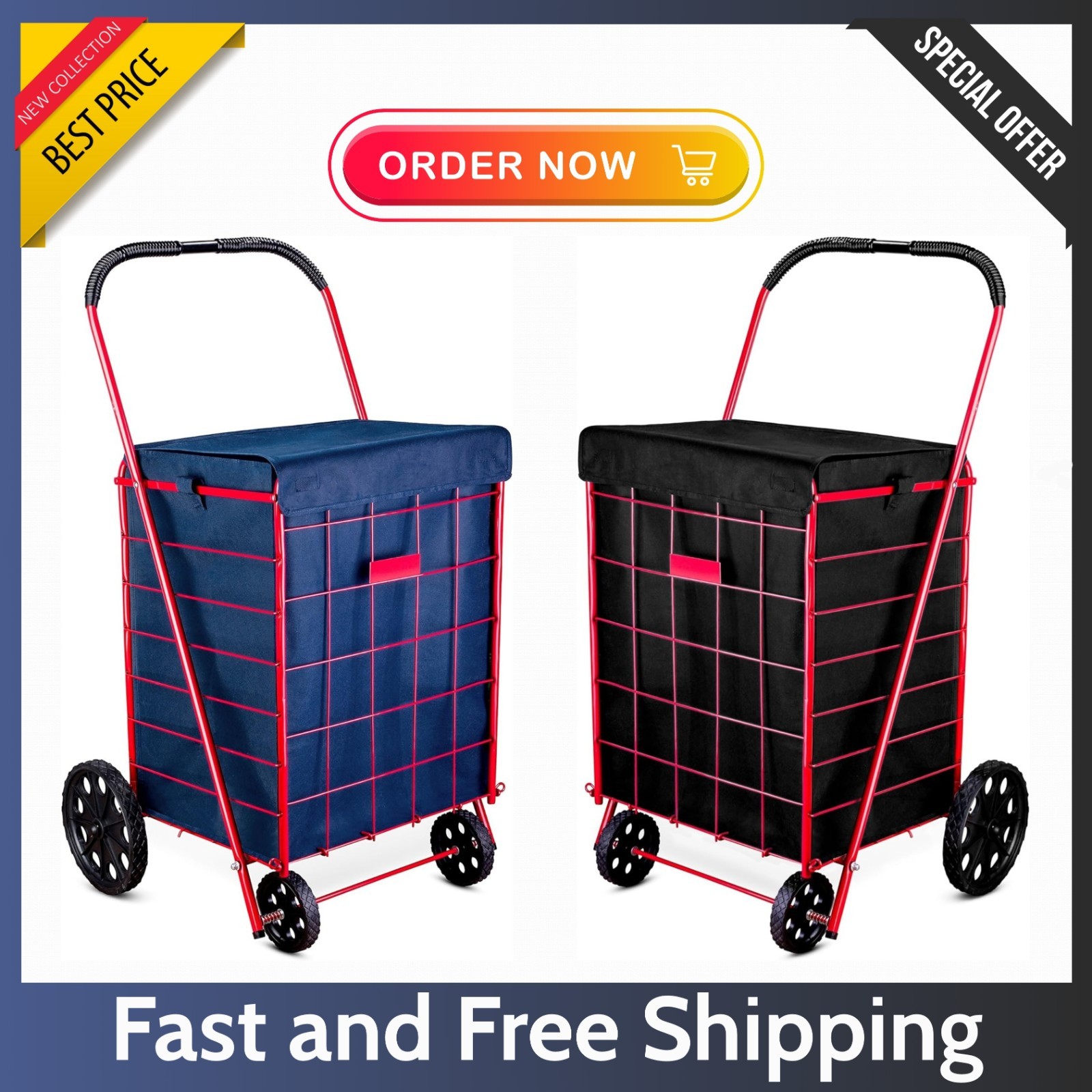 Waterproof Shopping Cart Liner – 18"x15"x24", Black/Blue, Secure Fit & Durable..