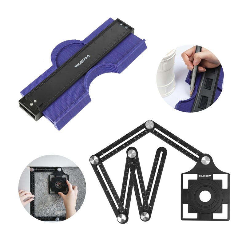 WORKPRO 10" Contour Gauge 6-Sided Angle Measuring Tool Combo Kit Angle Ruler Set