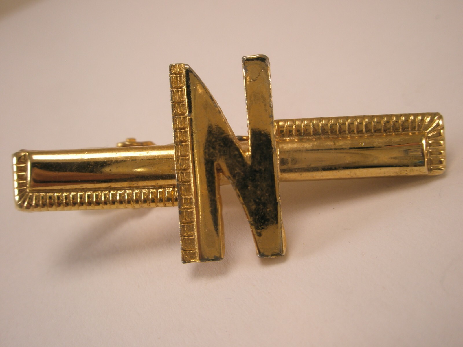 N Initial Monogram Letter Vintage Tie Bar Clip ned niles neil nelson nolan