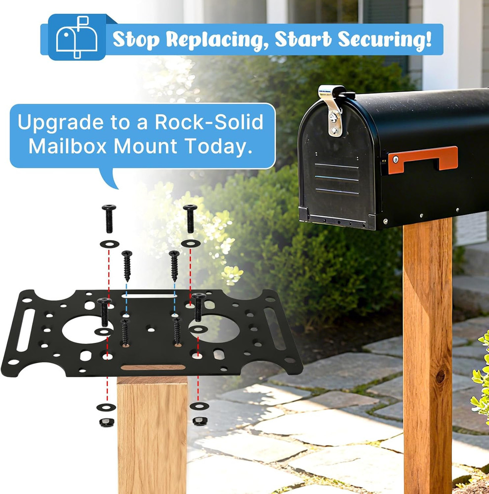 Mailbox Post Mount Bracket, Plate for Mounting Board Mailboxes & Accessories, Co