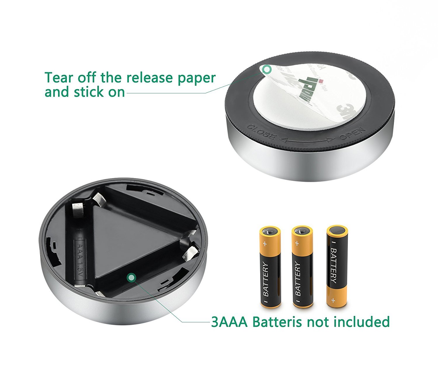 8 PCS 3 LED Touch Push On/Off Light Self-Stick On Click Battery Operated Lights