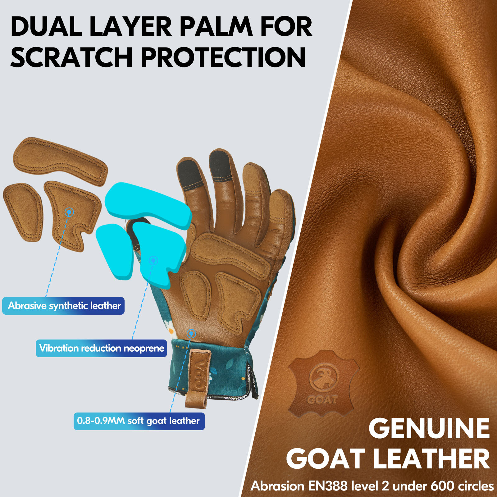 Vgo 1Pair Lady's Goatskin Thorn Proof garden Work Glove,Touchscreen(GA7471-DGR)