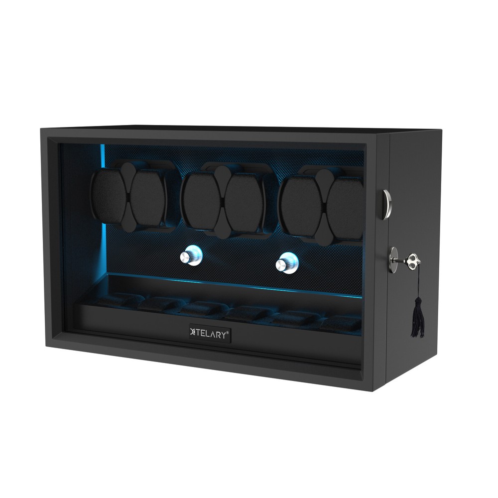 Automatic Rotation 6 Watch Winder Box With 6 Extra Storage Box Blue LED Light